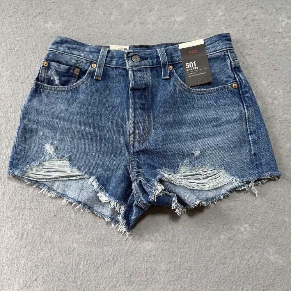 Levi's Shorts Women's Size 28 501 Premium High-Rise Jean Shorts Denim Distressed